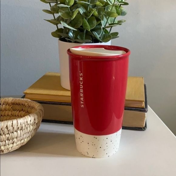 STARBUCKS Red Ceramic JOYFUL Travel Mug Tumbler - Picture 2 of 7
